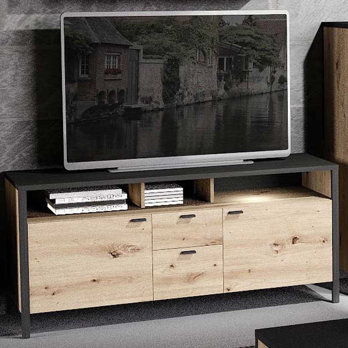 Tv-meubel In-Loft 164cm - Oude Eik/zwart