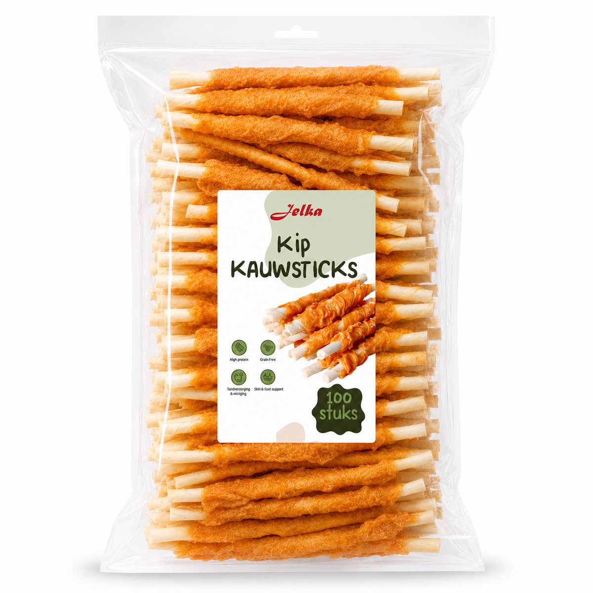 Jelka kauw staafjes met kip - Gedraaide sticks met kip - Hondensnack - 12,5cm - 1kg - 100st