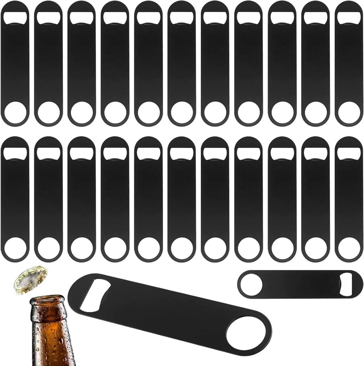 24 Stuks 7x1.5 Inch Flessenopener, Zwarte Bar Flessenopener van RVS, Ideaal voor Thuis, Bar en Restaurant