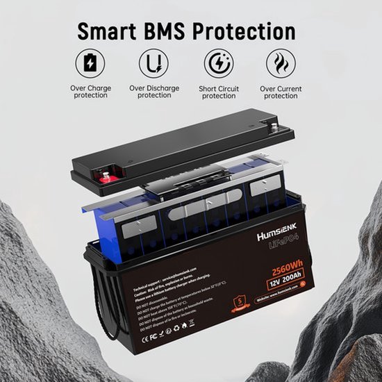 12V 200Ah LiFePO4 Accu – Lithium Batterij – Energieopslag Accu – Camper Accu – Boot Accu – 2560Wh Capaciteit – Ingebouwd BMS Veilig Systeem