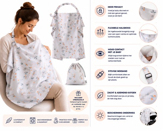Borstvoedingsdoek - Voedingsdoek - Afschermdoek - Grijs Gebloemd van Little Dutch — afbeelding 3