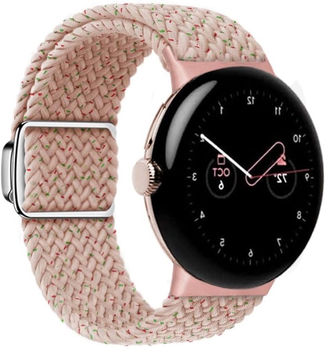 Elegante Roze Nylon Armband voor Google Pixel Watch 3 45mm - Verstelbare Magnetische Band, Comfortabele Draagervaring, Duurzaam Design