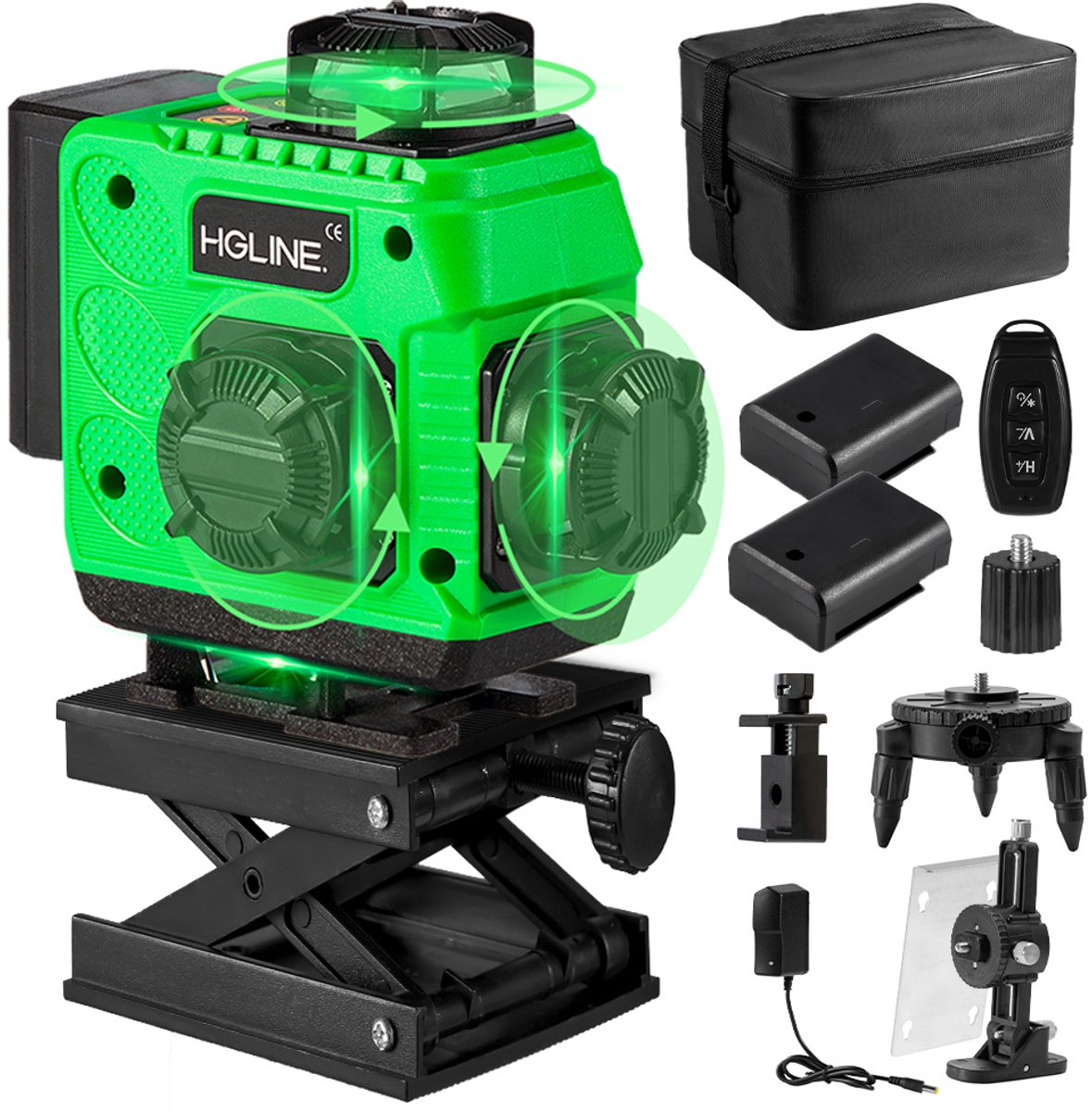 HGLINE 4D Kruislijnlaser met 16 Lijnen - Laser Waterpas met Montagebeugel Set - 360° Zelfnivellerend - 25m Bereik - Inclusief Draagkoffer - voor Bouw, Tegelwerk, Thuisrenovatie, Foto's Ophangen