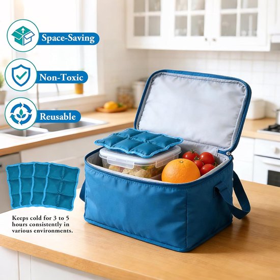 Herbruikbaar Koelelementen Flexibel - Koelmat voor Lunchbox en Koelbox / Koeltas - Platte, Kleine en Mini Vrieselementen voor Reis, Picknick en Kamperen - Compacte Gel Koelelementen - 4 Stuks - Blauw - SOLLBRY® — afbeelding 2