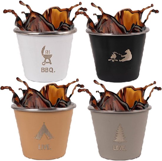 Roestvrije Beker - Camping Mok - Outdoor Drinken - Stapelbaar Ontwerp - Set van 4 - Meerdere Kleuren — afbeelding 5