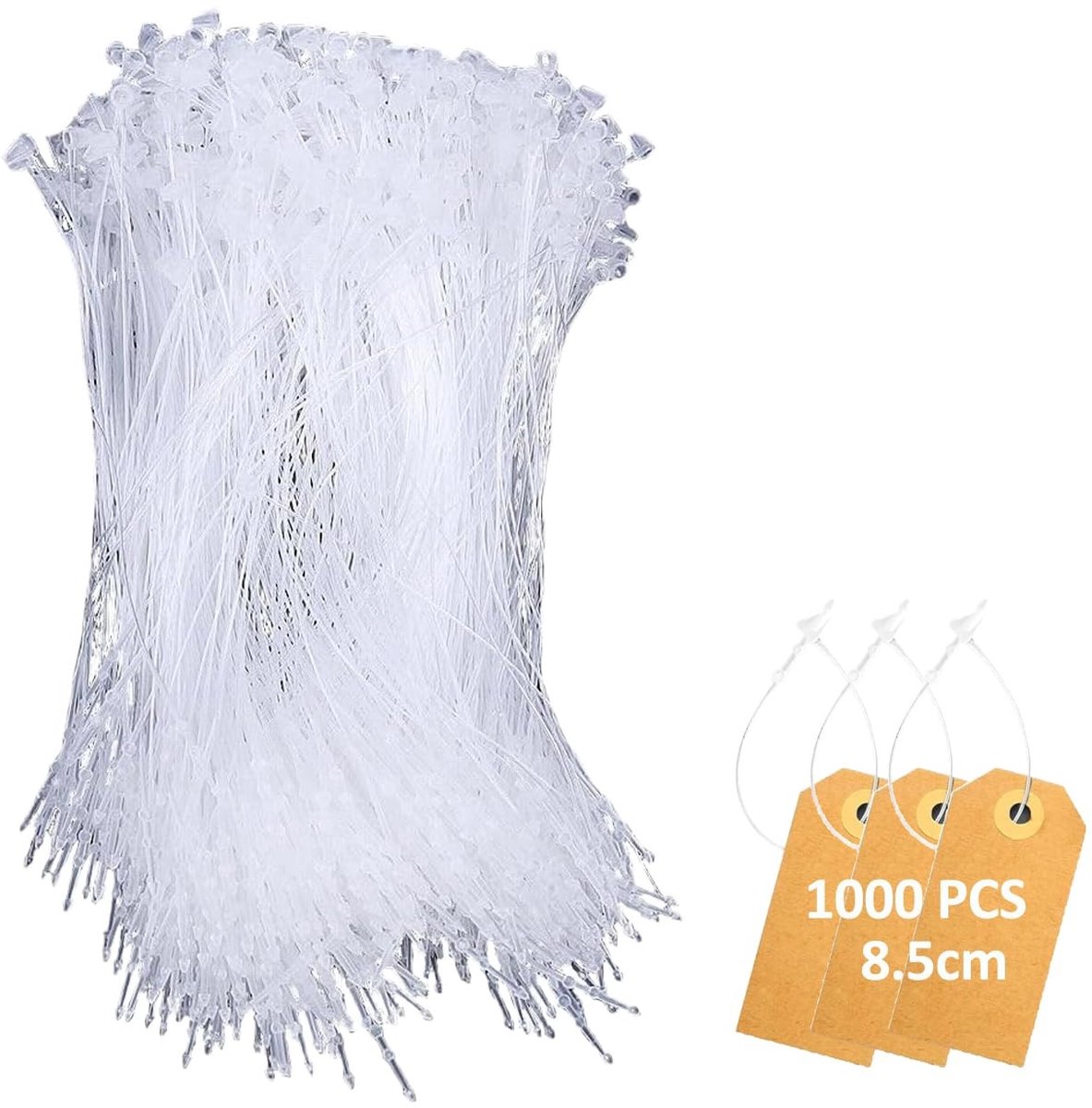 Dailygoods- Veiligheidstags 1000 Stuks - 8,5 cm - Transparant - Kunststof - Duurzaam - Voor Etiketten op Textiel - Etiketdraden