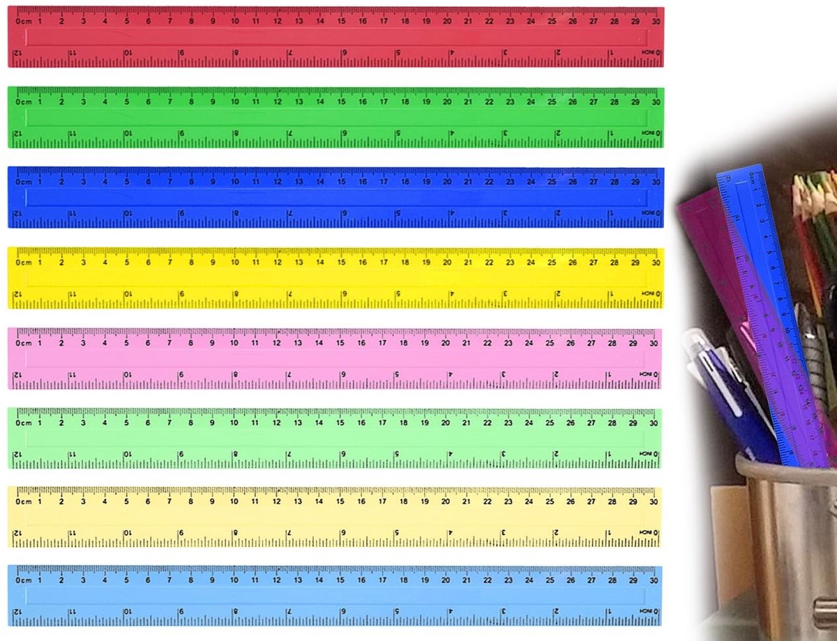 Dailygoods- Liniaal 30 cm - 8 Stuks - Transparant - Flexibel - Dubbele Schaal - Geschikt voor Kinderen - Meetlat