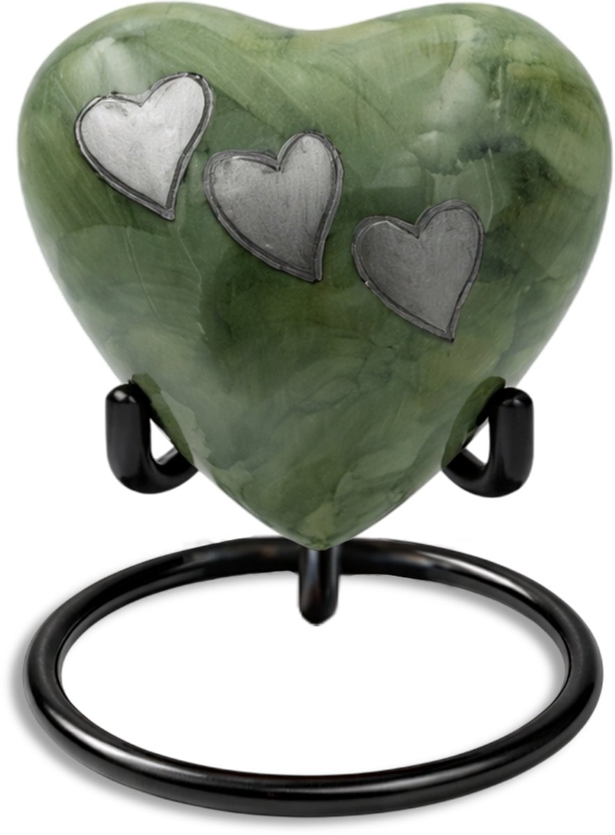 Akerz Mini Urn - Groen met hartjes - Hart - Aluminium - Inclusief Standaard - Graveerbaar - 80ml