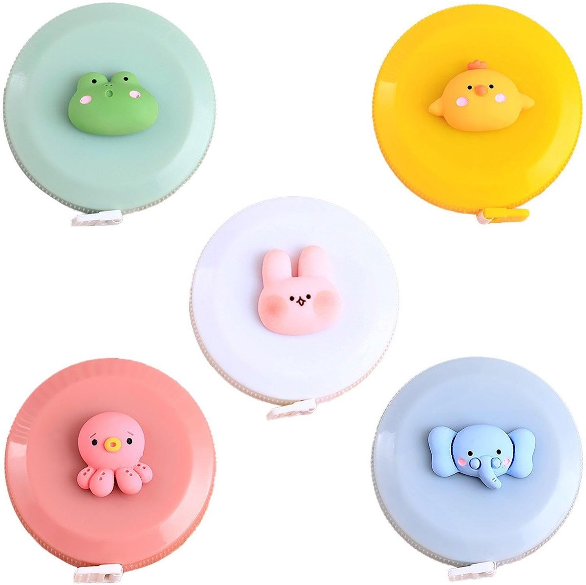 Dailygoods- Meetlint Duurzaam - Mini-meetlint - Intrekbaar - 5 Stuks - Cartoon Dieren - Flexibel Materiaal - Meetlat