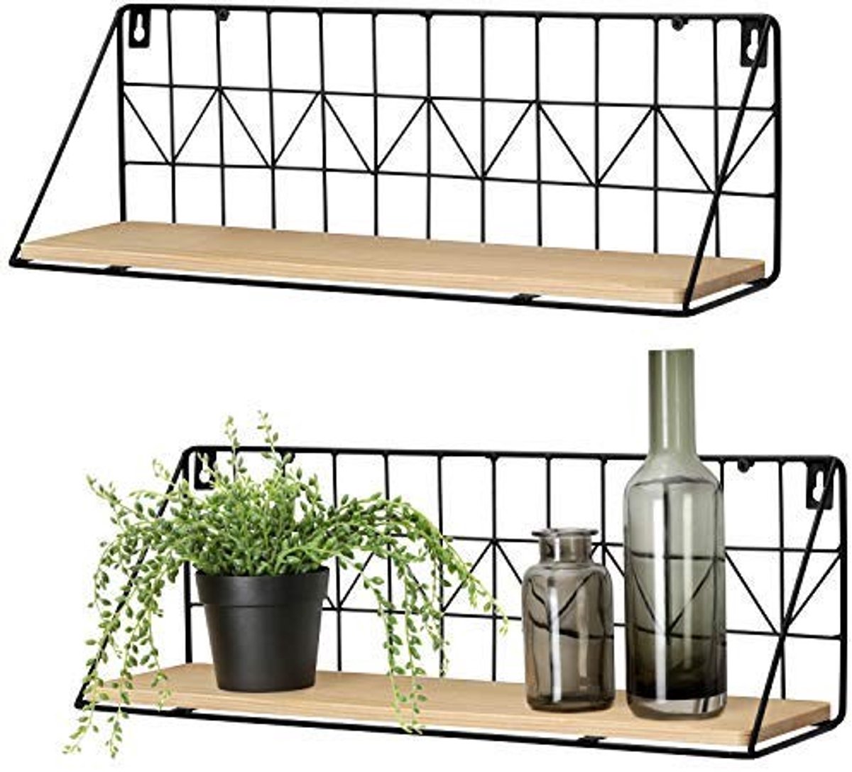 Dailygoods- Zwevende Planken 2 Stuks - Wandplanken Metaal/Hout - Opbergplanken - Decoratie - Rustiek Design - Duurzaam en Robuust