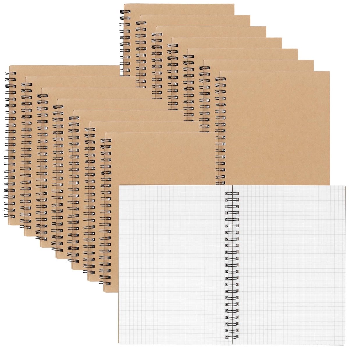 Dailygoods- Notitieboek A5 - 15 Stuks - Spiraalvormig - 120 Pagina's - Bruin - 5 mm Raster Papier - Notitieboekje