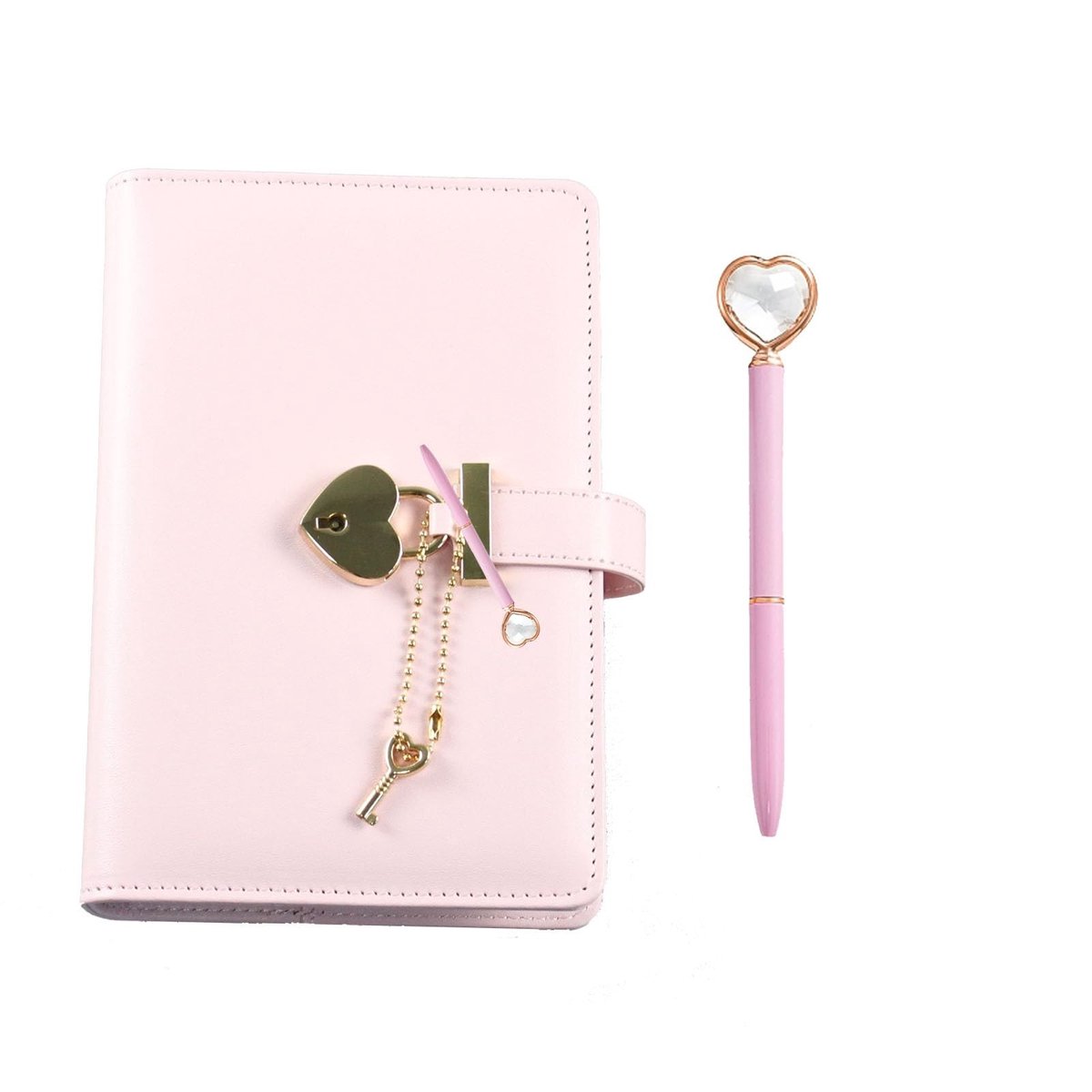 Dailygoods- Dagboek met Slot - Geheim Dagboek - Hartvormig Slot - Diamanten Pen - Kunstleer - Compact 190x120mm - Geheimdagboek
