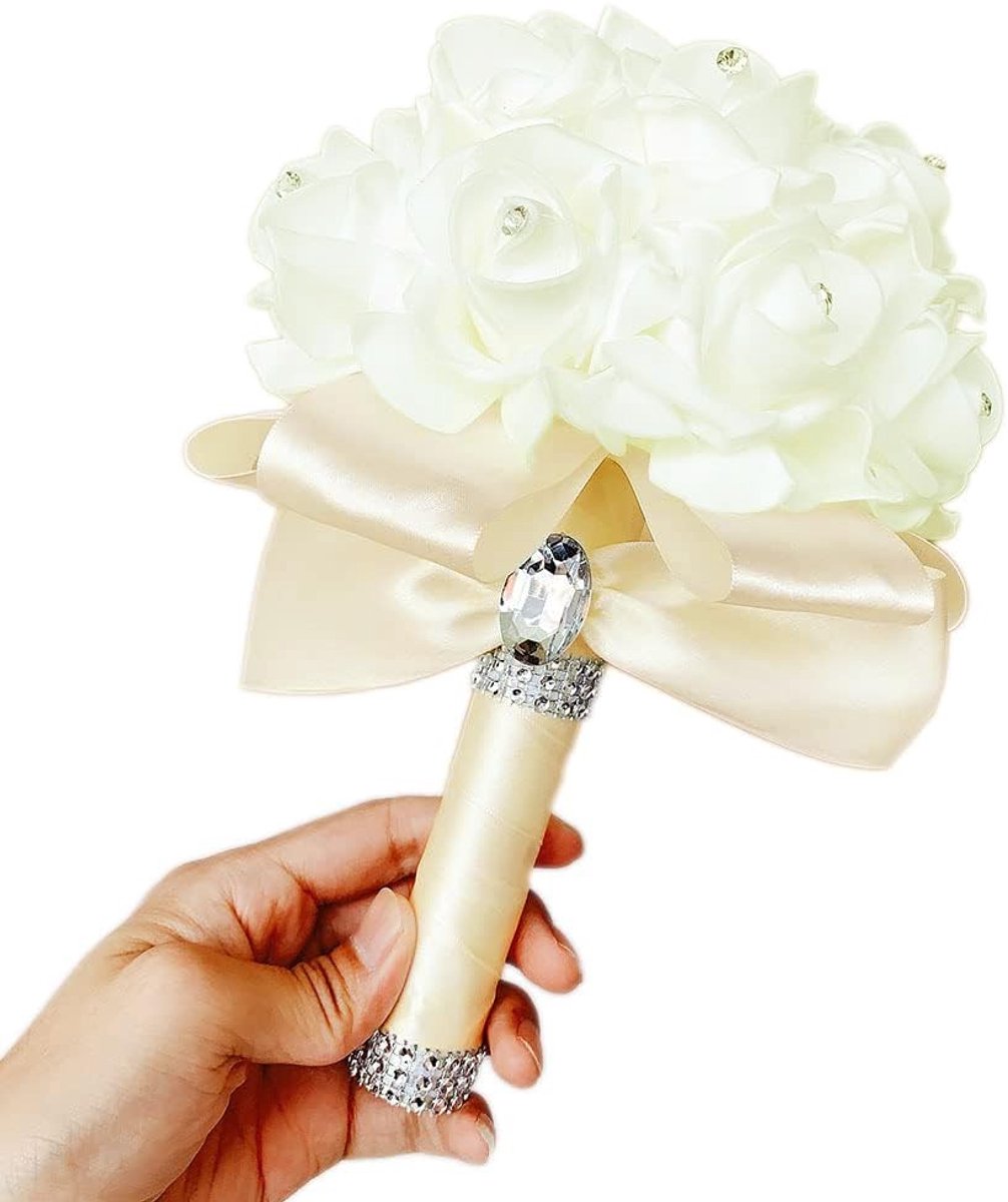 Dailygoods- Bruiloftsboeket met strass-steentjes - Kunstzijden Bloemen - Bruidsboeket - Handhouding - 1-pack - Afmetingen 18x24cm - Bloemenboeket