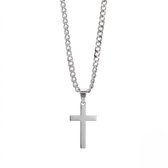Luxe Heren Kruis Ketting - Stainless Steel - Zilverkleurig - Minimalistisch & Tijdloos Design - Elegant