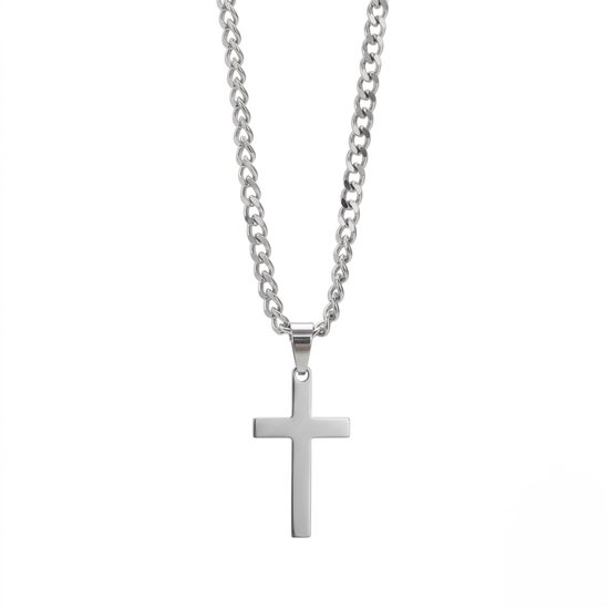 Luxe Heren Kruis Ketting - Stainless Steel - Zilverkleurig - Minimalistisch & Tijdloos Design - Elegant