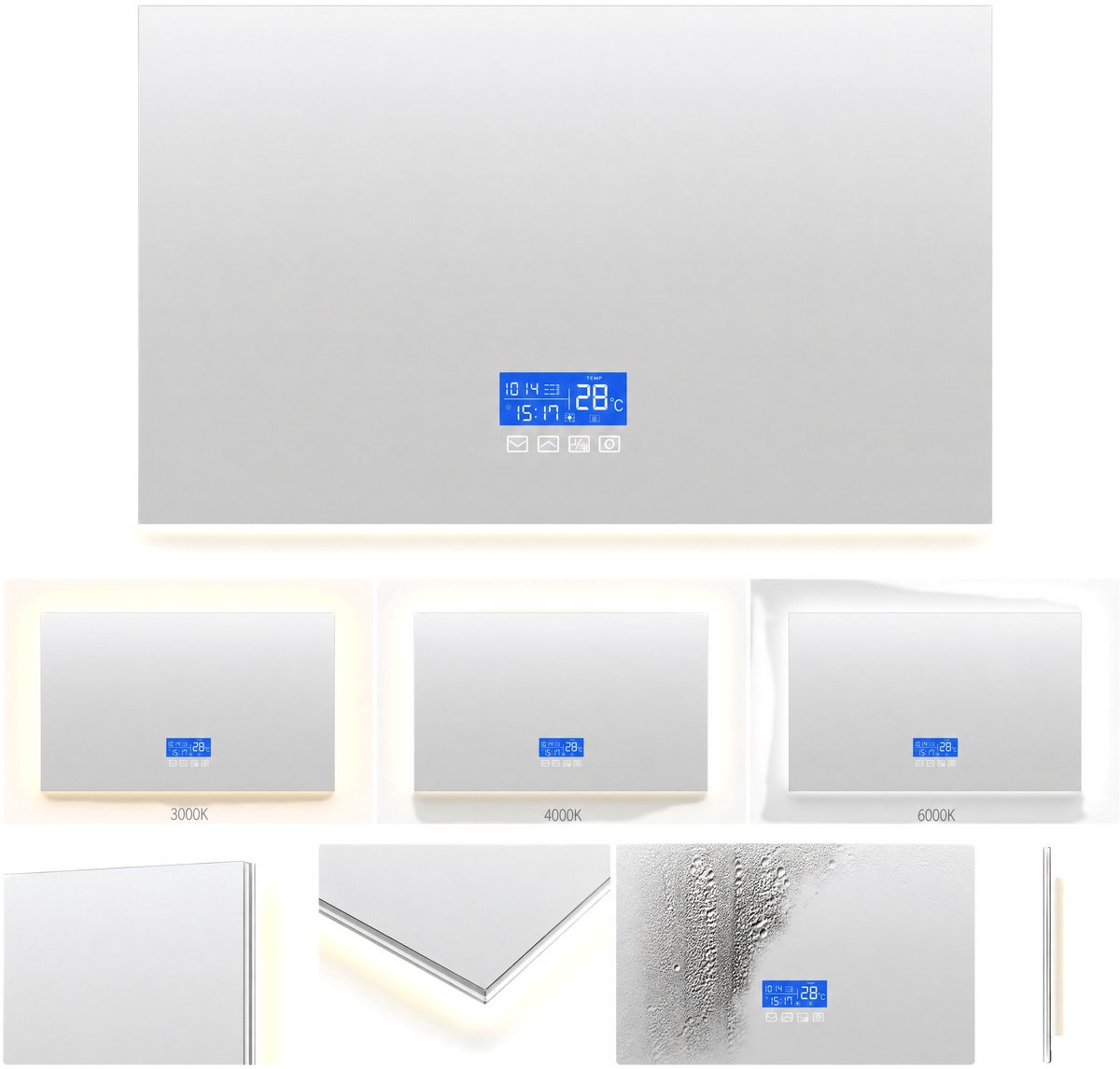 BADSPIEGEL LED 60x100cm met ontwaseming, temperatuurdisplay en 3 kleurtemperatuurstanden