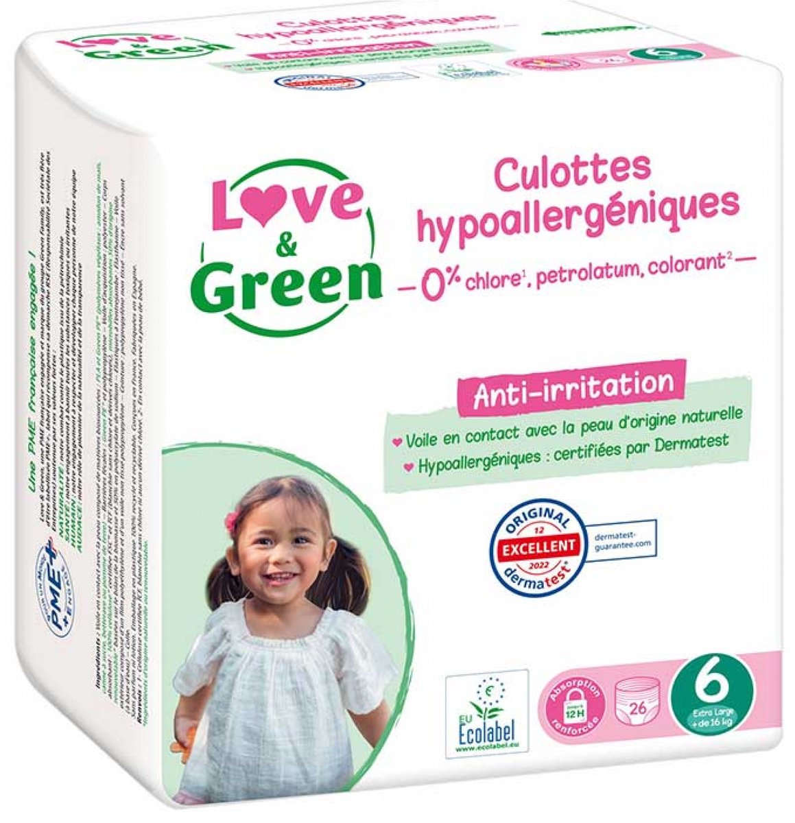 LOVE & GREEN Hypoallergene luierbroekjes maat 6 | 26 stuks