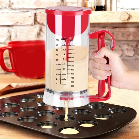 Beslag Mixer Dispenser - Beslagmaker Beslagmachine - Bakken Maken - Automatisch Mixen Doseren - 1200 ml - Transparant Rood — afbeelding 2