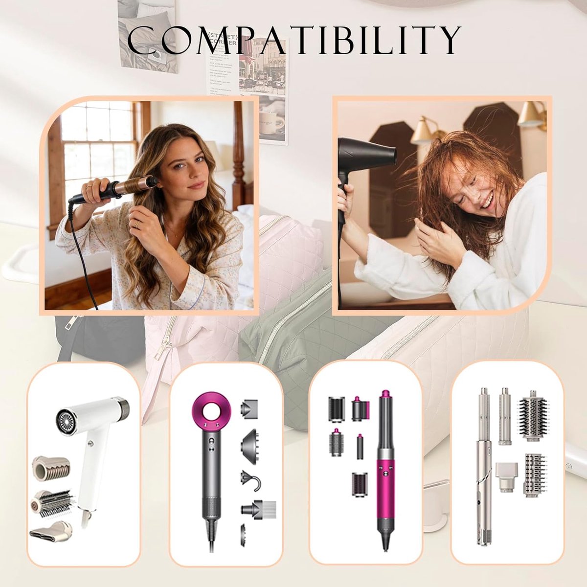 Grote gewatteerde reistas voor haarstylingtools met strikpatroon - Waterdichte opbergtas voor haarstylingaccessoires zoals de Shark FlexStyle, Dyson Airwrap föhn, krultang, Revlon haarstylingtools en Bear. thumbnail 3