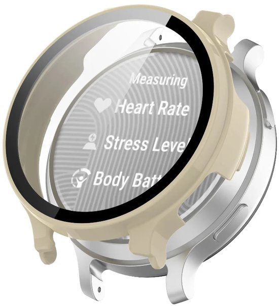 Strap-it PC Case van glas geschikt voor Garmin Lily 2 Active - Optimale bescherming tegen krassen & stoten - Screenprotector (Beige)