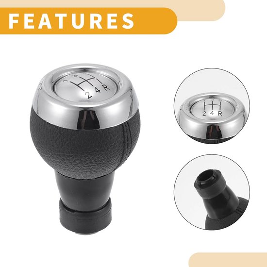 Schakelknop Handgeschakeld - Pookknop Versnellingspook - Auto Interieur Upgraden - Ergonomisch Ontwerp - 5 Snelheden - Zwart Zilver — afbeelding 3