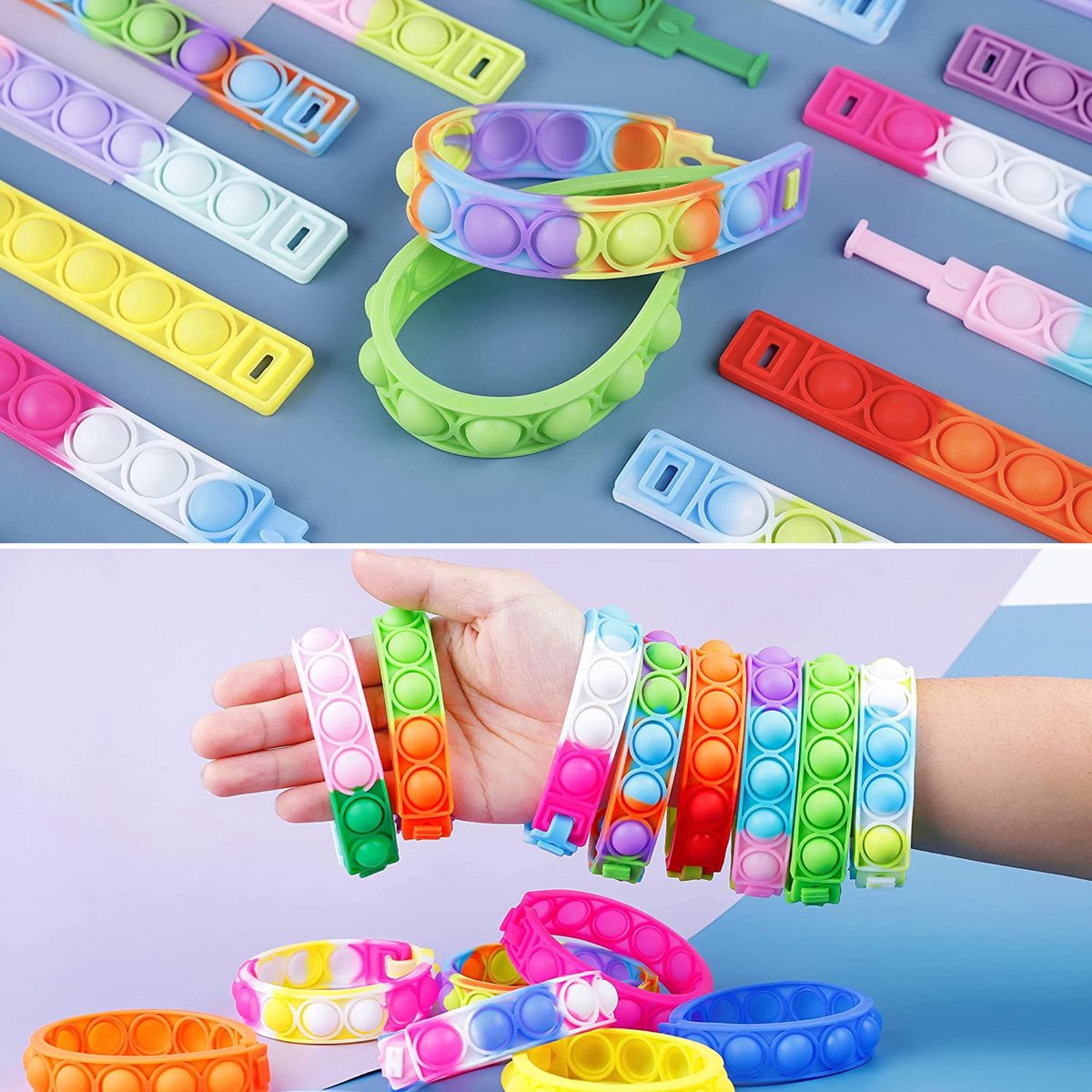 Partizzle 48x Fidget Toys Pop It Armbanden Pakket - Armbandjes Uitdeelcadeautjes - Grabbelton Traktatie Cadeautjes - Voor Kinderen & Peuters — afbeelding 3
