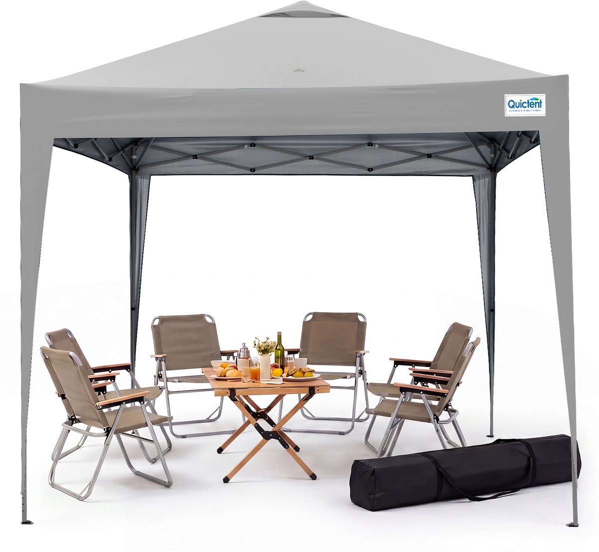Quictent Waterdicht Vouwbare Partytent 3x3m – Pop-Up Partytent met UV 50+ – Lichtgrijs