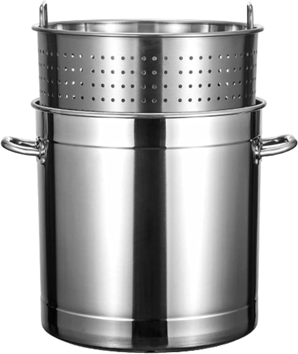 Multicooker Roestvrij Staal Soeppan Zeefmandje Zeevruchten Koken Intrekbaar Handvat 30x30cm Zilver