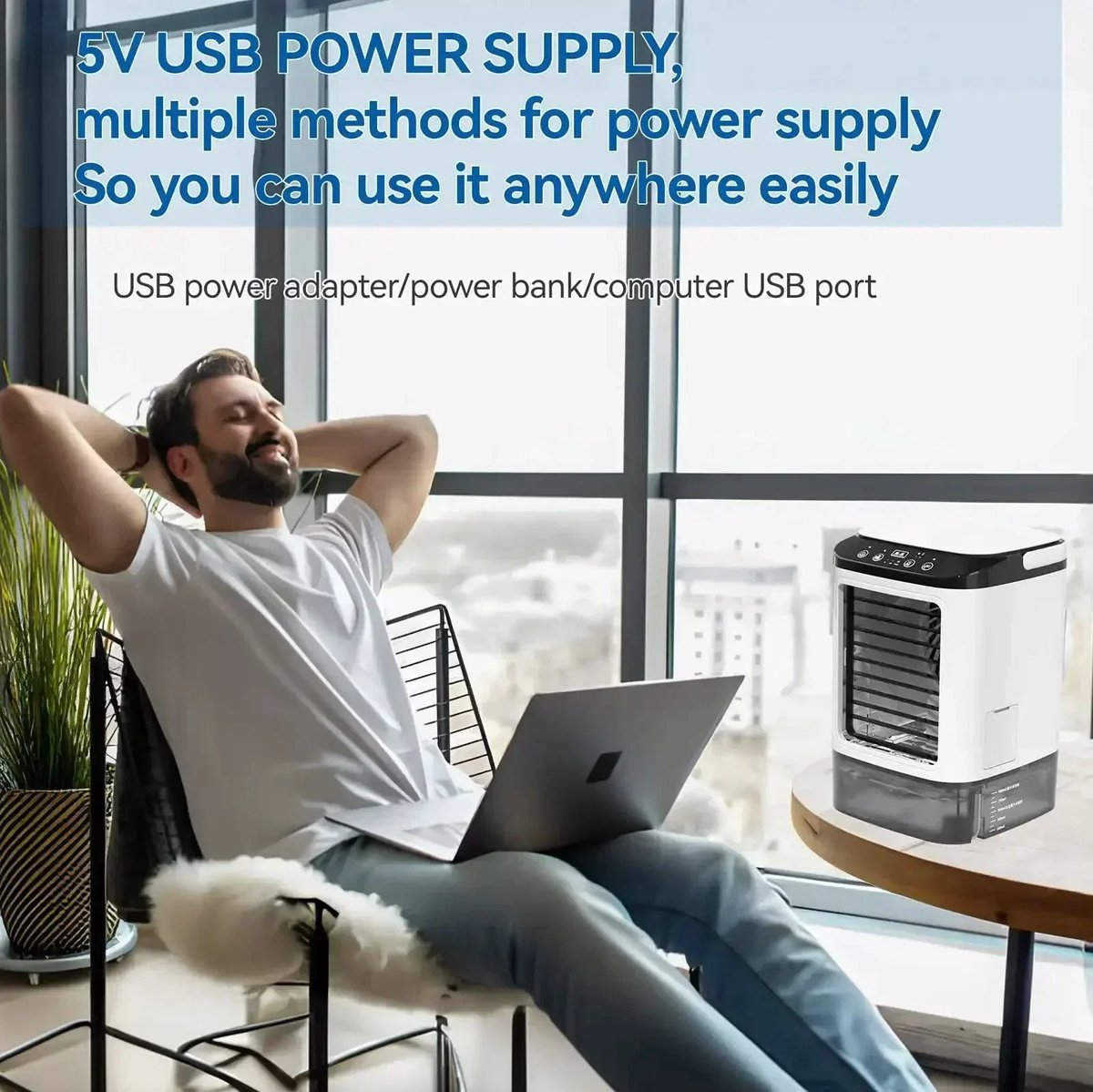 Zerova Airco - Mobiele airco - Ventilator - Tafelventilator - Aircooler - 900 ml watertank - 3 snelheden met 7-kleuren nachtlamp — afbeelding 7