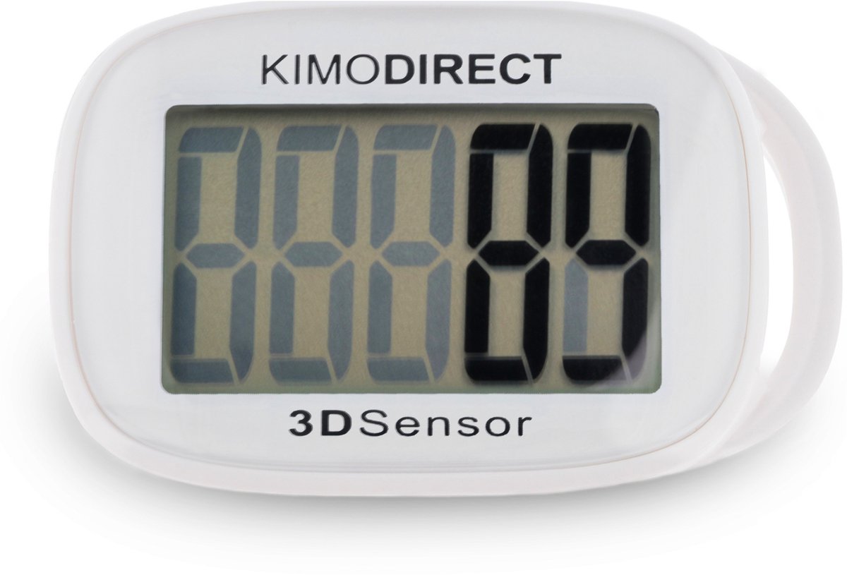 KIMO DIRECT Stappenteller met Clip en Draagkoord - Stappen Tellen - Activity Tracker - 3D Sensor - Groot Scherm - Wit