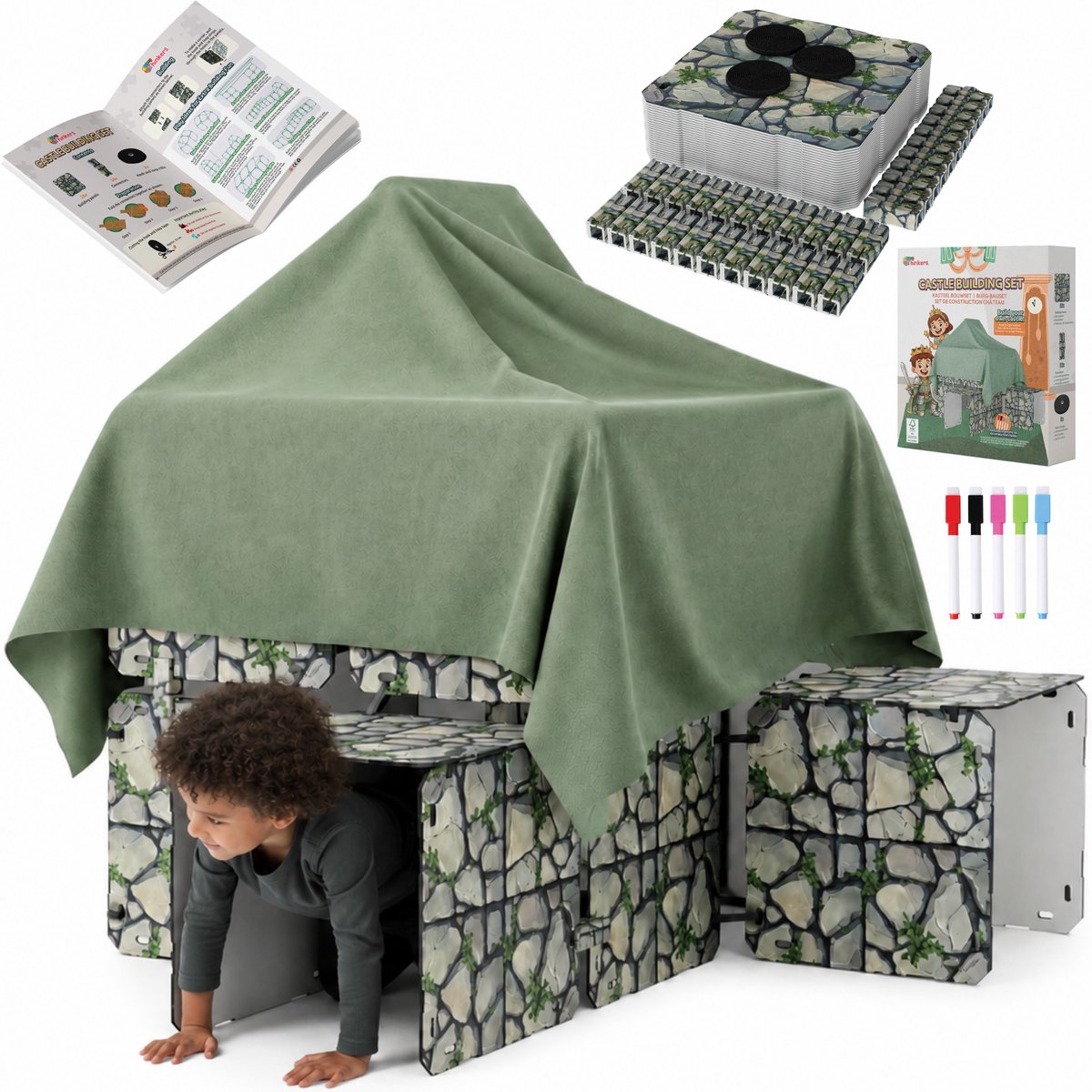 Fort Bouwplaten Set + Uitbreidingspakket - 68 Onderdelen - Kasteel Bouwen - Speeltent - Speelhuis Bouwset - Fort bouwen - Bouwpakket - Bouwspeelgoed - Constructiespeelgoed voor Kinderen