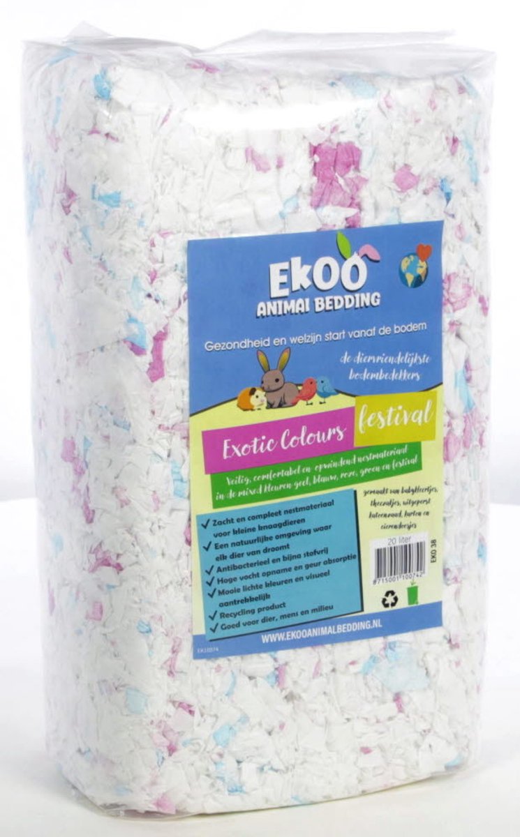 Ekoo Exotic Color Festival nestmateriaal voor knaagdieren | 20 liter | zacht | gerecycled