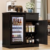 BROTTAR Geribbelde Minibar Kast met 92L Koelkast, Koffiebar Kast met Lade en Opbergruimte, Wijnkast voor Keuken, Eetkamer en Thuiskantoor, Zwart