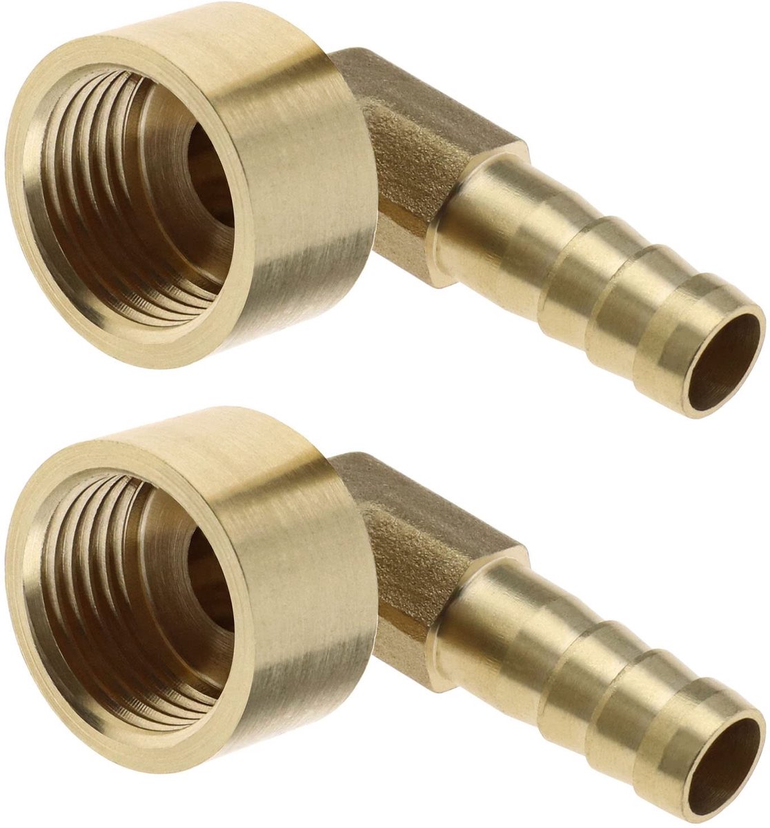 Dailygoods- Slangfitting 90 Graden Hoekstuk - 2 Stuks - Messing - G1/2 Binnendraad - 8 mm Binnendiameter - Weerhaak - Hoekslang