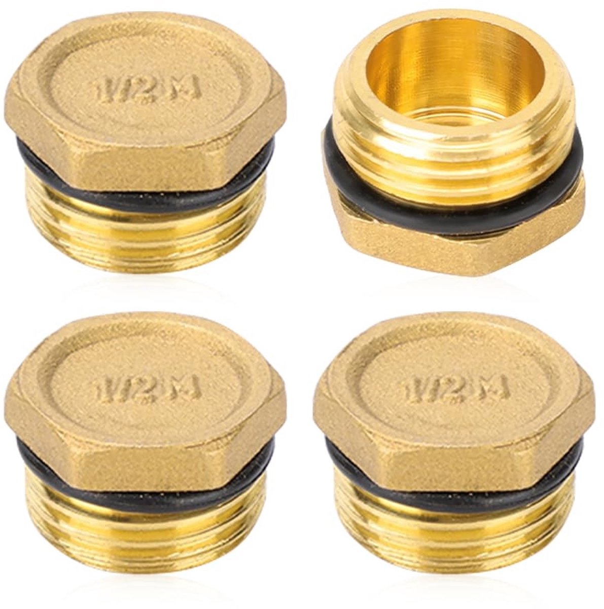 Dailygoods- Brass Stop - 4 Stuks - 1/2 Inch - Messing - Rubber Ring - Drukbestendig - Temperatuurbestendig - Stopper