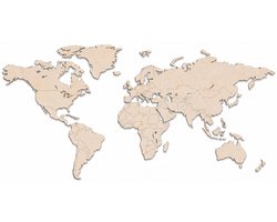 Houten wanddecoratie - Wooden wall decoration | Wereldkaart 150 x 74cm World map | Licht hout - Natural wood | Muurdecoratie - Wall art - Atlas - Echt Hout - Real Wood - Aarde - Continenten - Reizen