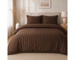 Hotellinnen Dekbedovertrek Koffie Bruin | 27mm Streep - 140 x 200/220 cm - 1 kussensloop