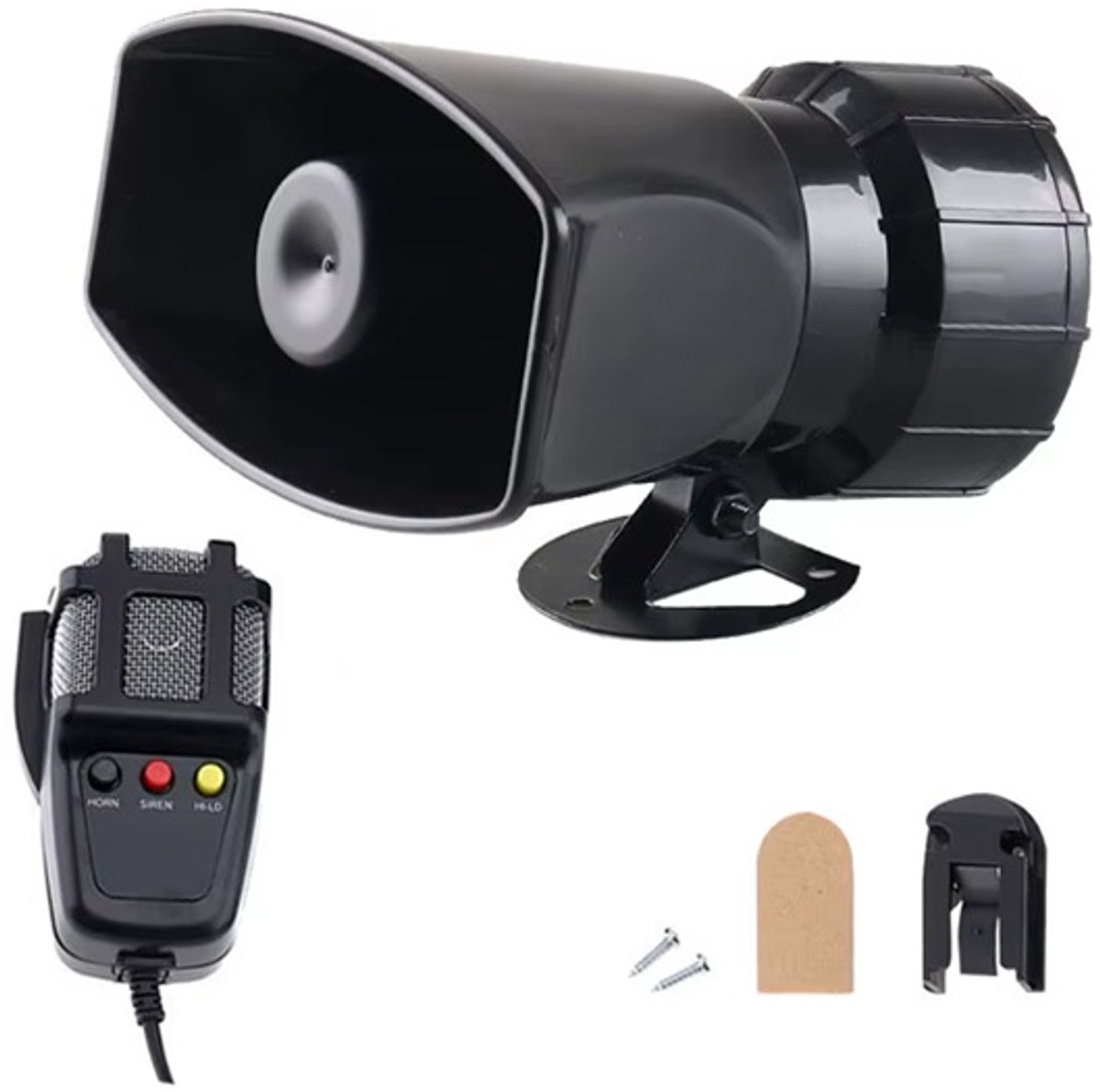 Megafoon 12V 100W met Sirene – 110 dB Autosirene & PA Systeem – 3 Tonen – Voor Auto, Boot & Noodgebruik – Zwart