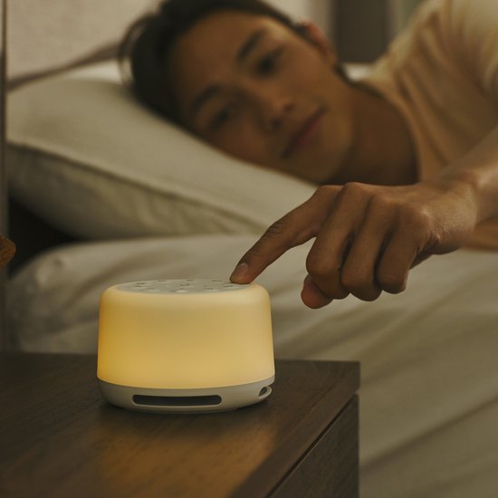 HoMedics Soundspa Aura Bluetooth Speaker Slaaphulp Met Verlichting - 68 uur Batterijduur - Meditatie Slaaptrainer met 14 Natuurlijke Geluiden - Nachtlampje met 7 kleuren en 5 Helderheidsniveaus - White Noise Rustgevende Babygeluiden - Wit