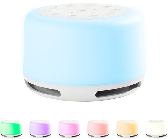 HoMedics Soundspa Aura Bluetooth Speaker Slaaphulp Met Verlichting - 68 uur Batterijduur - Meditatie Slaaptrainer met 14 Natuurlijke Geluiden - Nachtlampje met 7 kleuren en 5 Helderheidsniveaus - White Noise Rustgevende Babygeluiden - Wit