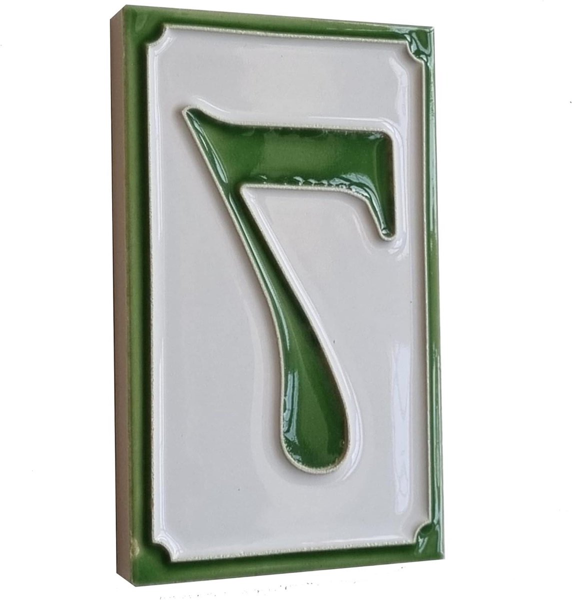 Huisnummer Tegel - Keramiek Cijfer - Huis Identificatie - Handgeschilderd Ontwerp - 11 x 7 cm - Groen