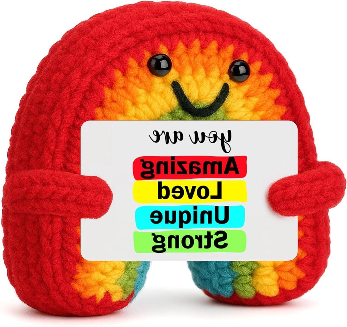 Gehaakte Regenboog - Decoratie Figuur - Cadeau Geven - Handgemaakt Met Boodschap - 8.1 x 7.1 cm - Regenboog