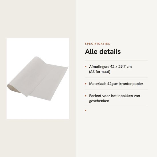 Wit krantenpapier in A3-formaat (42 x 29,7 cm), 42 gsm.