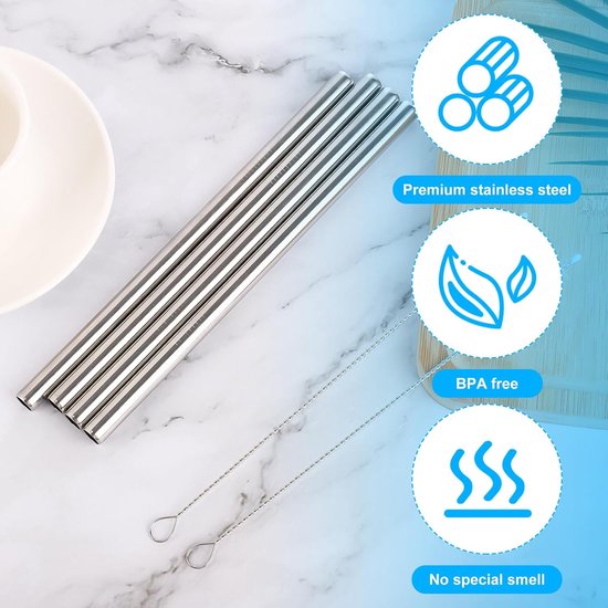 4-delige set waterrietjes Geschikt voor Owala flessen van 700 ml en 950 ml, roestvrijstalen metalen vervangingsrietjes, inclusief 2 rietjesreinigers, herbruikbare accessoires voor waterflessen, geschikt voor binnen- en buitensporten en reizen. — afbeelding 3