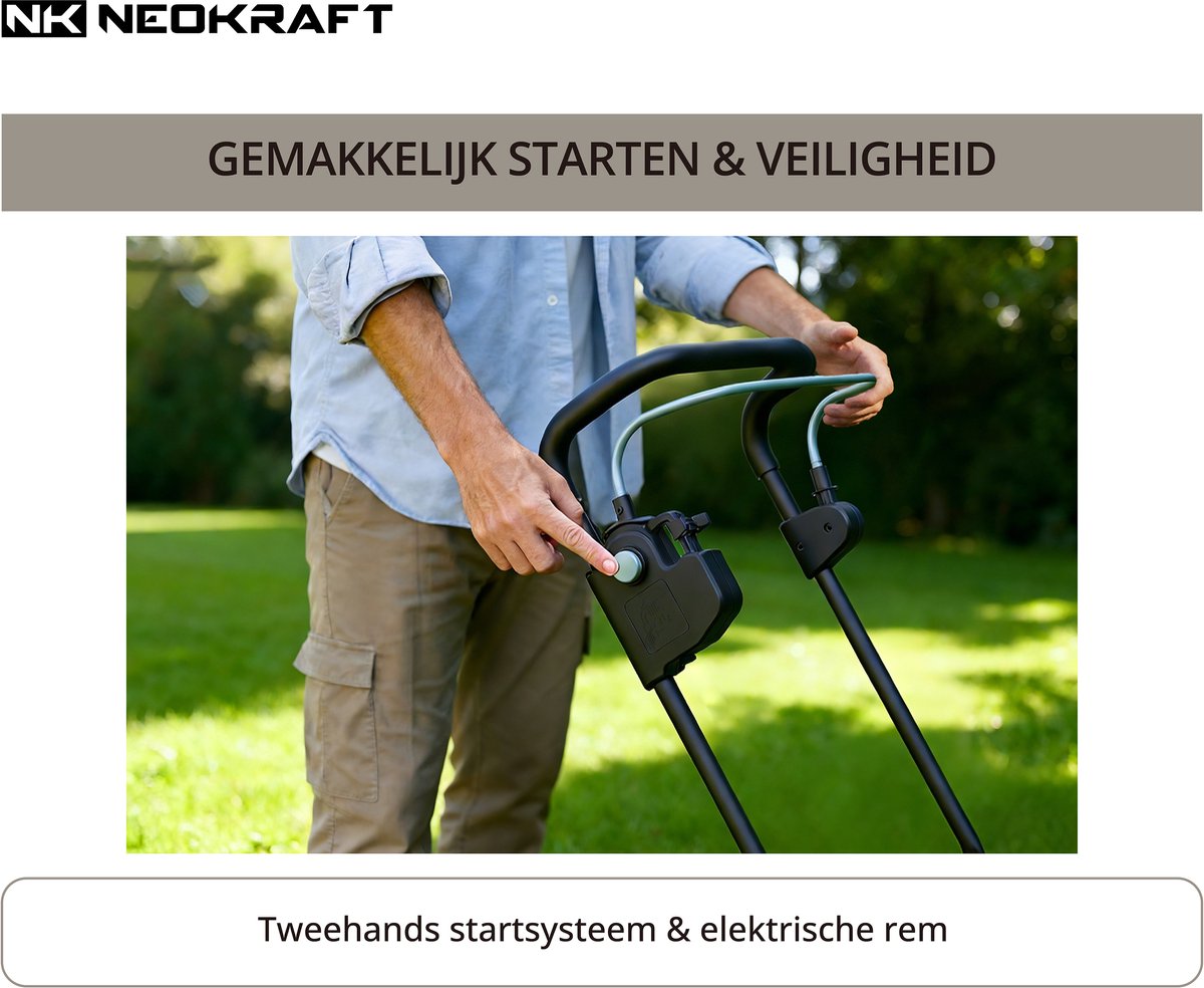 Neokraft - 40V Accu grasmaaier - 42cm maaibreedte - 6 instelbare maaihoogtes - Incl 50L opvangzak - Incl. 40V 4,0Ah accu & lader - Grasmachine – foto 8