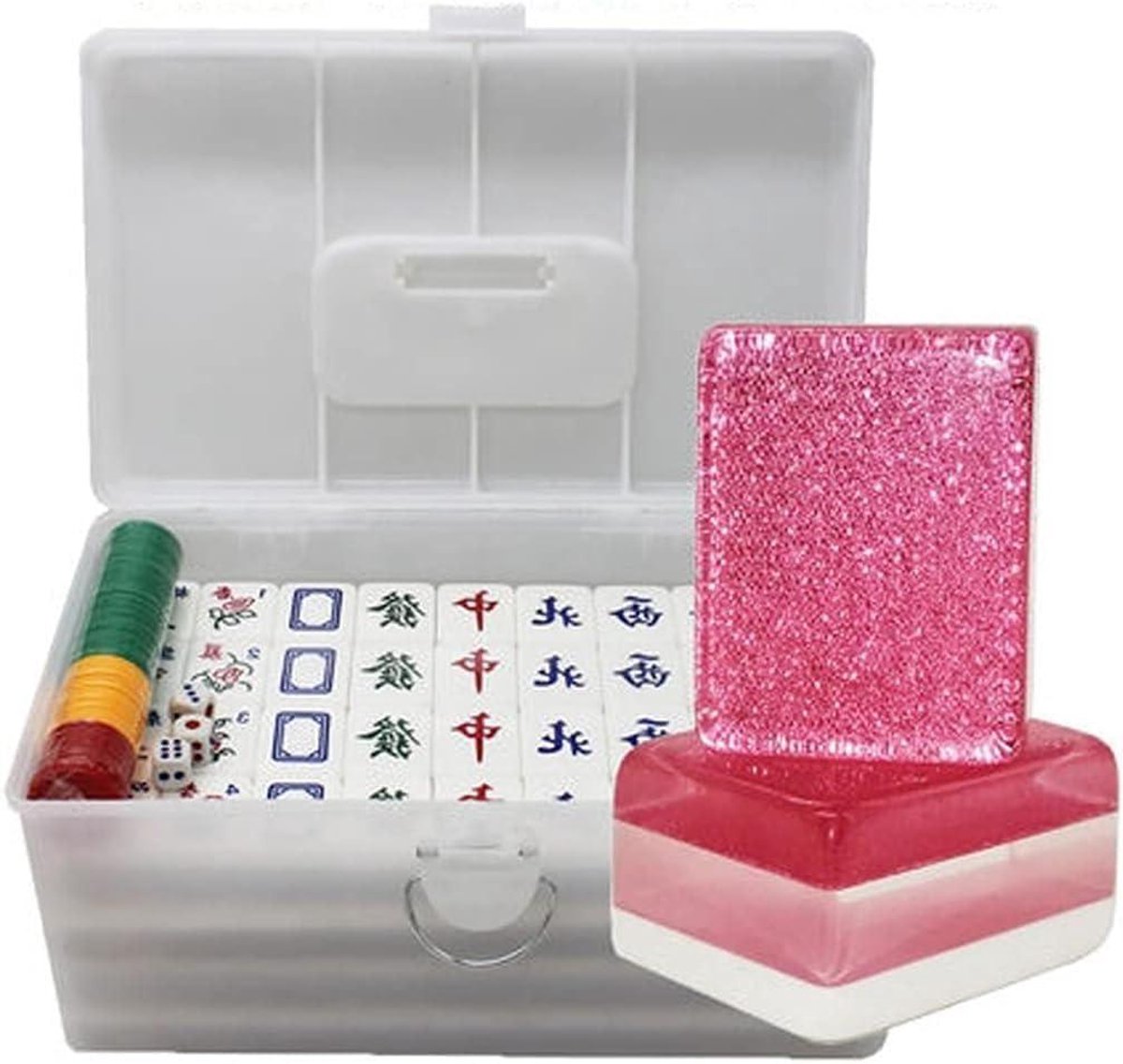 Mahjong Spelset - Tafelspel Set - Strategie Spel - Duurzame Acryl Tegels - 146 Tegels - Roze Box