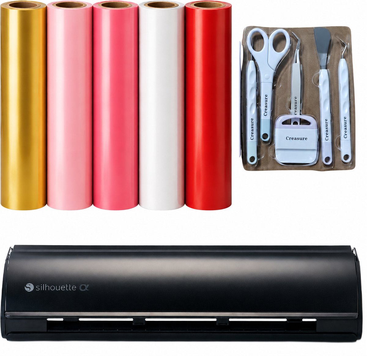 Silhouette Cameo 5α Zwart – Valentijn Creative Starterpakket – Snijplotter met Vinyl, Flexfolie, Toolset & Applicatiefolie – Complete DIY Set