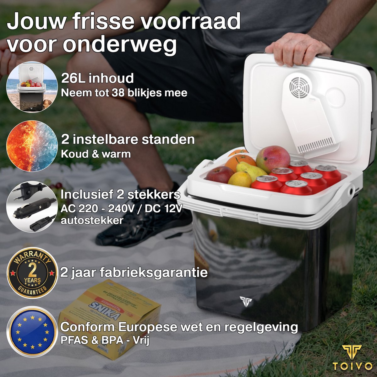 Toivo Elektrische Koelbox - 26 Liter - 12V en 230 volt - Auto - Camping Koelkast - Koelen en Verwarmen - Frigobox - Zwart – foto 2