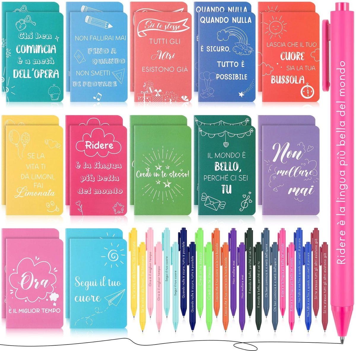 Dailygoods- Notitieboeken 24 sets - Mini-notitieboeken - Inspirerende pennen - Kantoor/huisgebruik - Hoogwaardige materialen - 12,4 x 8 cm - Notitieblok