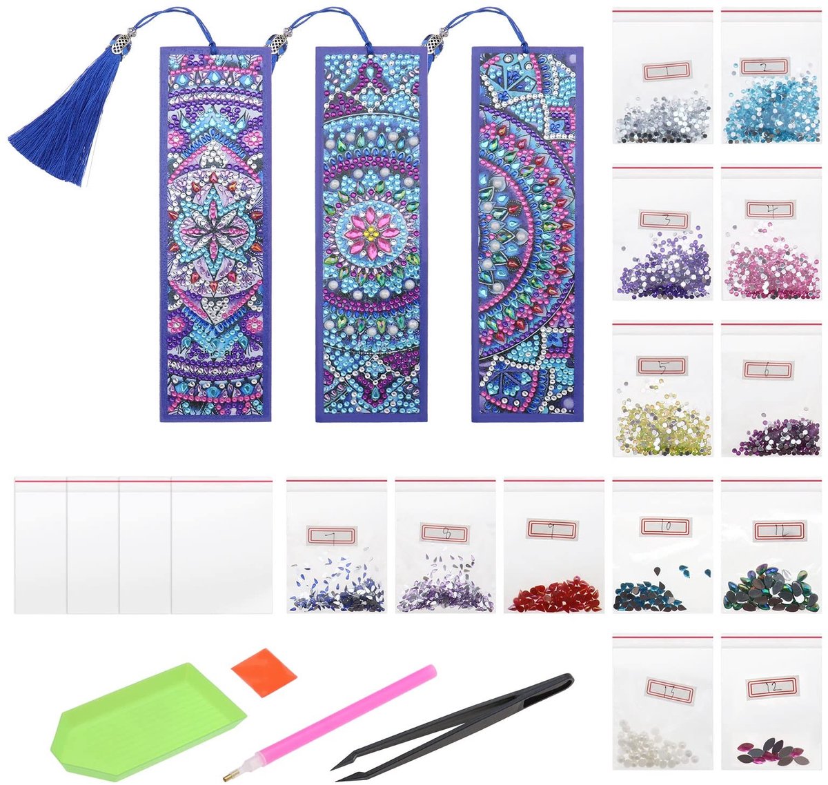 Dailygoods- Bladwijzers Set 3 Stuks - 5D Strass - Creatieve Ambachten - DIY Schilderen - Duurzaam Materiaal - Inclusief Schildertool - Pagina Markers